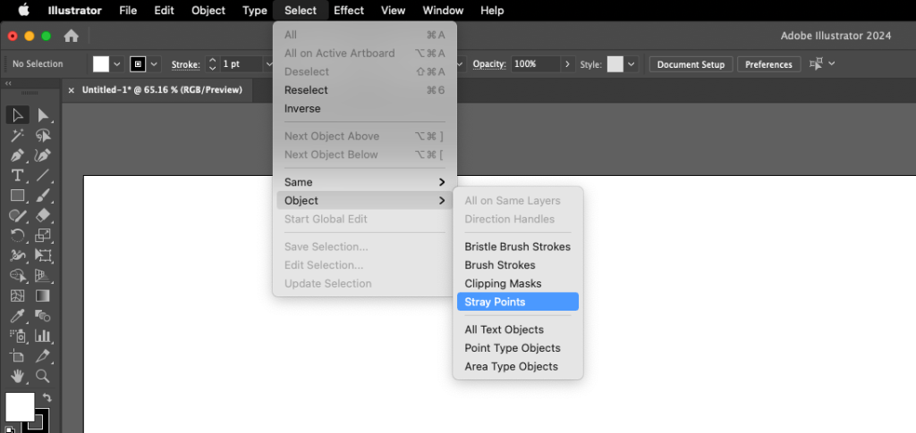 Another way of deleting stray points in illustrator.